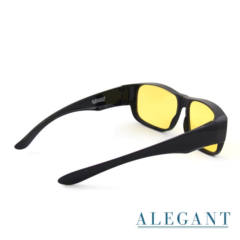 潮流明黃色亮黑方框防眩光全罩式寶麗來偏光墨鏡/外掛式UV400太陽眼鏡/包覆套鏡