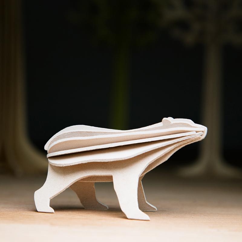 3D立體拼圖樺木明信片|擺飾|禮物 - 北極熊 (15cm/明信片包裝)