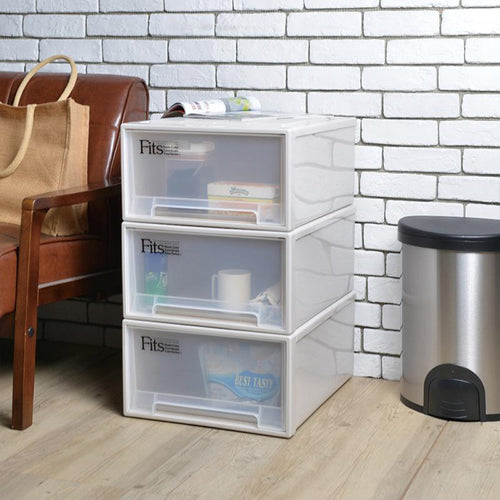 日本製 Fits 39面寬單層抽屜收納箱-高23CM-3入