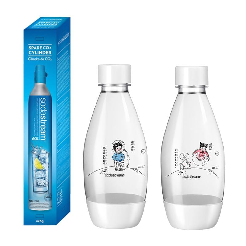 全新旋轉鋼瓶+插畫家水滴型專用水瓶500ML 2入(3款可選)