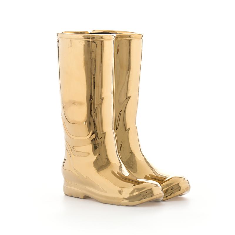 Limited Edition Gold Porcelain Rain靴子傘桶