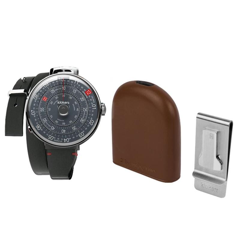 KLOK-01-D8 深灰色錶頭＋IL BUSSETTO X KLOKERS BELL皮革懷錶套件＋黑色時尚多功能錶帶