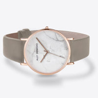 【女款】Carrara Marble皮革腕錶-白面灰玫瑰金框