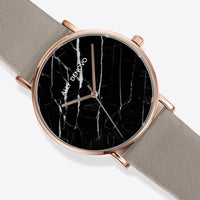 【女款】Carrara Marble皮革腕錶-黑面灰玫瑰金框