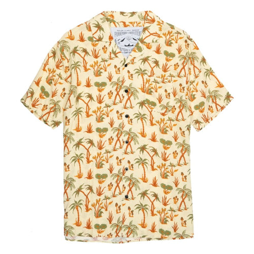 夏威夷衫/柔軟涼感嫘縈襯衫 - 沙漠綠洲米色