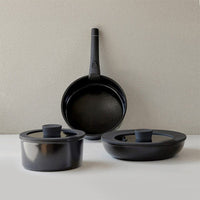 天然陶瓷鍋具六件組 - 淨白米/時尚黑