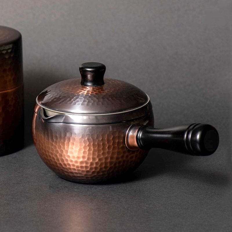 日本製純銅鎚目紋橫手急須壺(附濾茶器)-350ml-多色可選