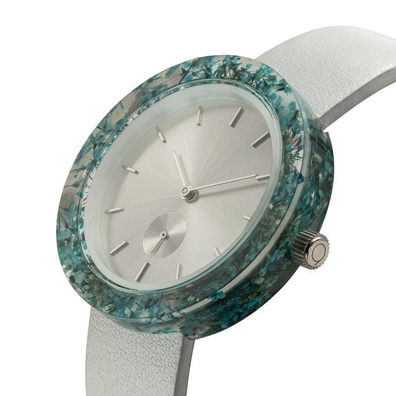清新花漾純手工真花手錶 - 藍花/白色錶帶