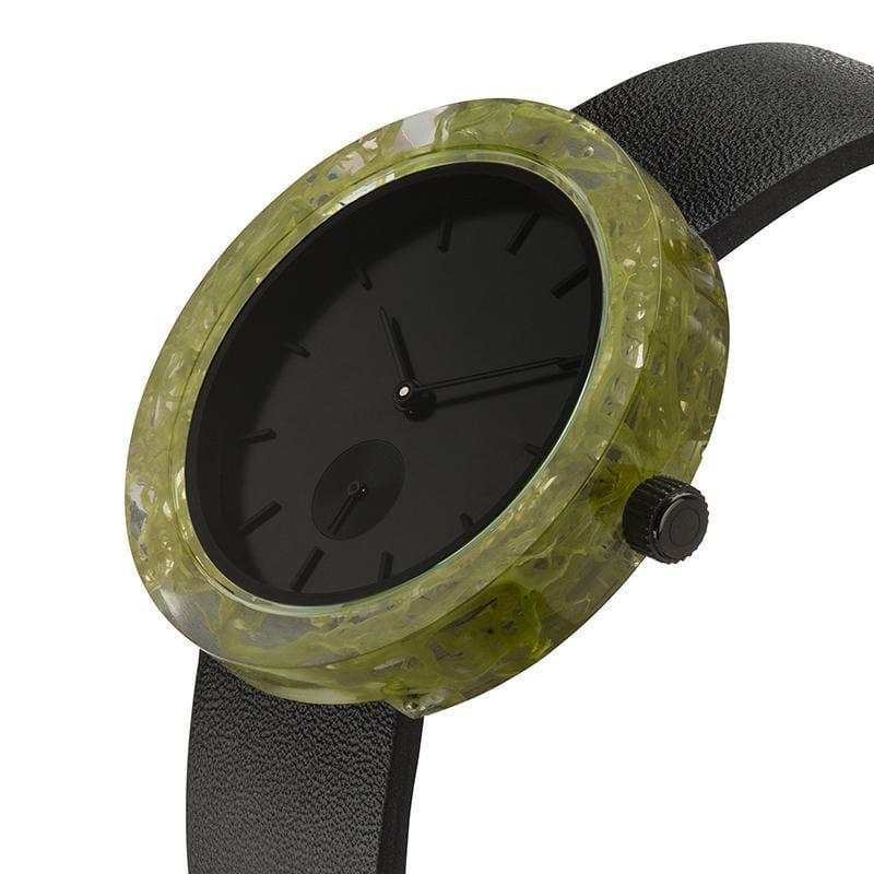 清新花漾純手工真花手錶 - 綠花/黑色錶帶