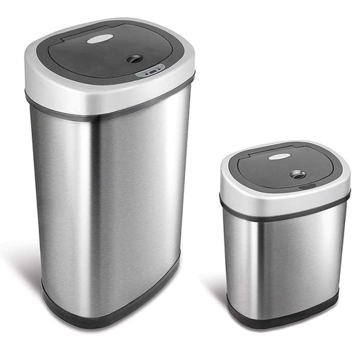 現代極簡不銹鋼感應式垃圾桶50L+12L