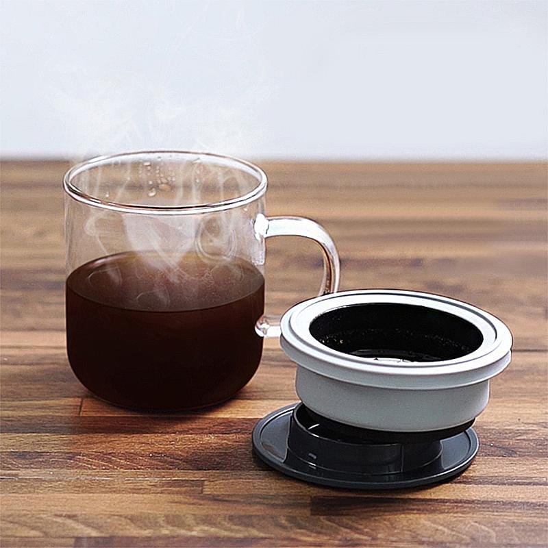 手沖咖啡禮盒組(手動不鏽鋼咖啡磨2.0/咖啡玻璃杯350ml-共4色)