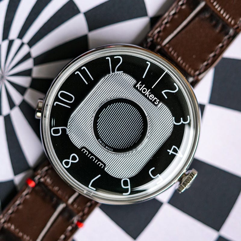 KLOK-08-M2石墨黑色錶頭+皮革錶帶搭配摺疊錶扣