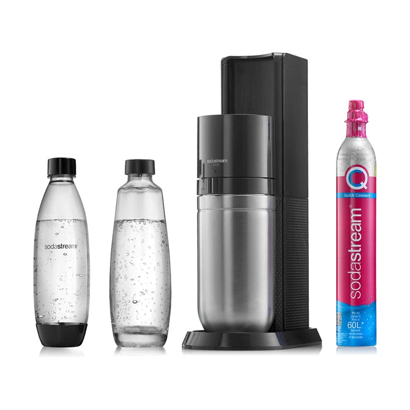 【全新2022快扣鋼瓶機型】Sodastream DUO自動扣瓶氣泡水機(白/黑) (內含鋼瓶*1+水瓶1L*2) 送1L水瓶x2(款式隨機)