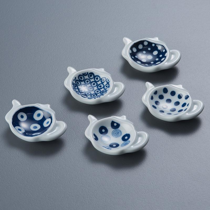 藍丸紋五件式茶壺造型碟/筷架