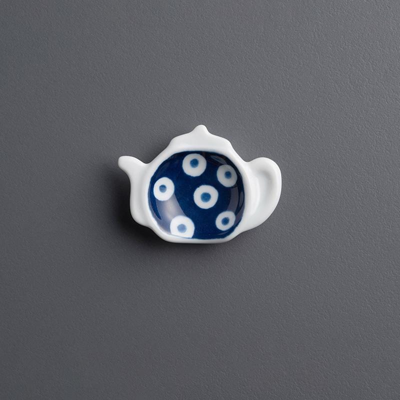 藍丸紋五件式茶壺造型碟/筷架