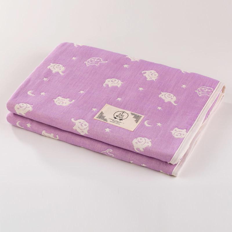 【日本製三河木綿】六重紗布被 - 許願星星晚安象(限定紫)M號