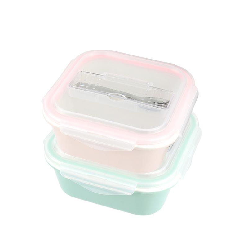 樂瓷系列_陶瓷保鮮盒方形附餐具2格960ML(兩色可選)