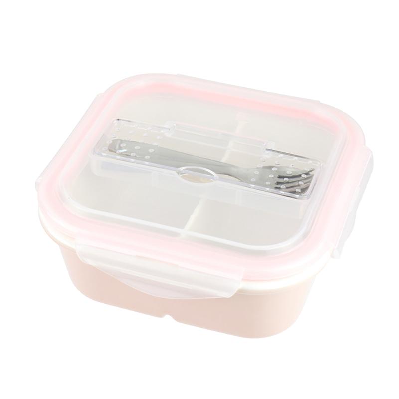 樂瓷系列_陶瓷保鮮盒方形附餐具3格950ML(兩色可選)