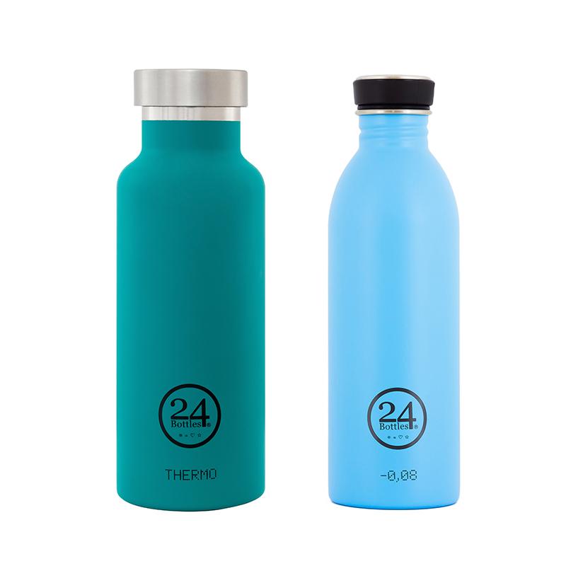 雙層保溫瓶 500ml - 海灣藍+城市水瓶 500ml - 冰湖藍