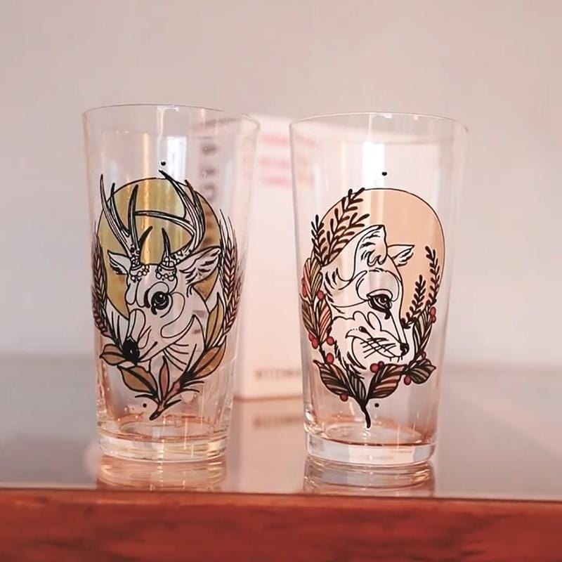 時尚圖騰啤酒系列-狐狸與雄鹿啤酒(多功能)對杯 / 432ml