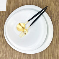 TAO系列 鵝卵純白碗盤組 + Cutipol GOA 經典白柄主餐叉匙 雙人甜蜜組合(9件組)