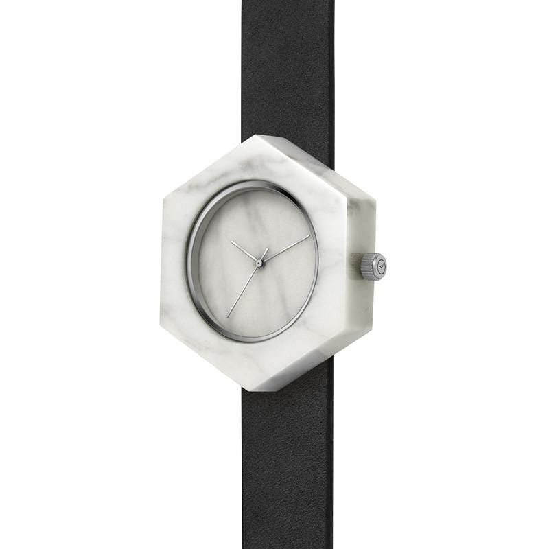 Mason Collection 六角形大理石手錶 - 白大理石(黑錶帶)