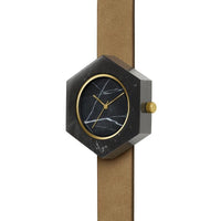 Mason Collection 六角形大理石手錶 - 黑大理石(棕錶帶)
