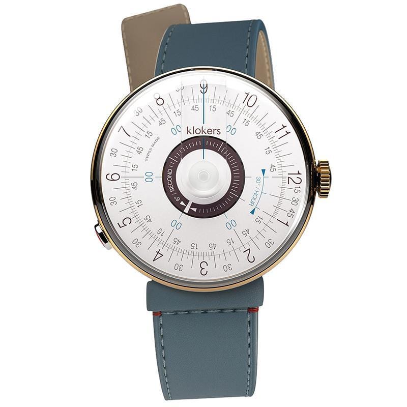 【買錶送原廠手環，款式隨機，送完為止!】KLOK-08-D5 孔雀藍錶頭+細直單圈皮革錶帶