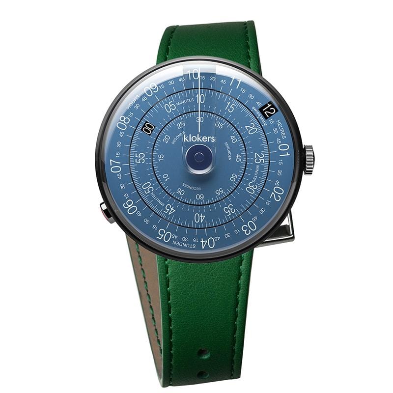 【買錶送文青提袋，送完為止!】KLOK-01- D7-B 午夜藍錶頭-黑殼 + 單圈皮革錶帶