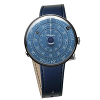【買錶送文青提袋，送完為止!】KLOK-01- D7-B 午夜藍錶頭-黑殼 + 單圈皮革錶帶