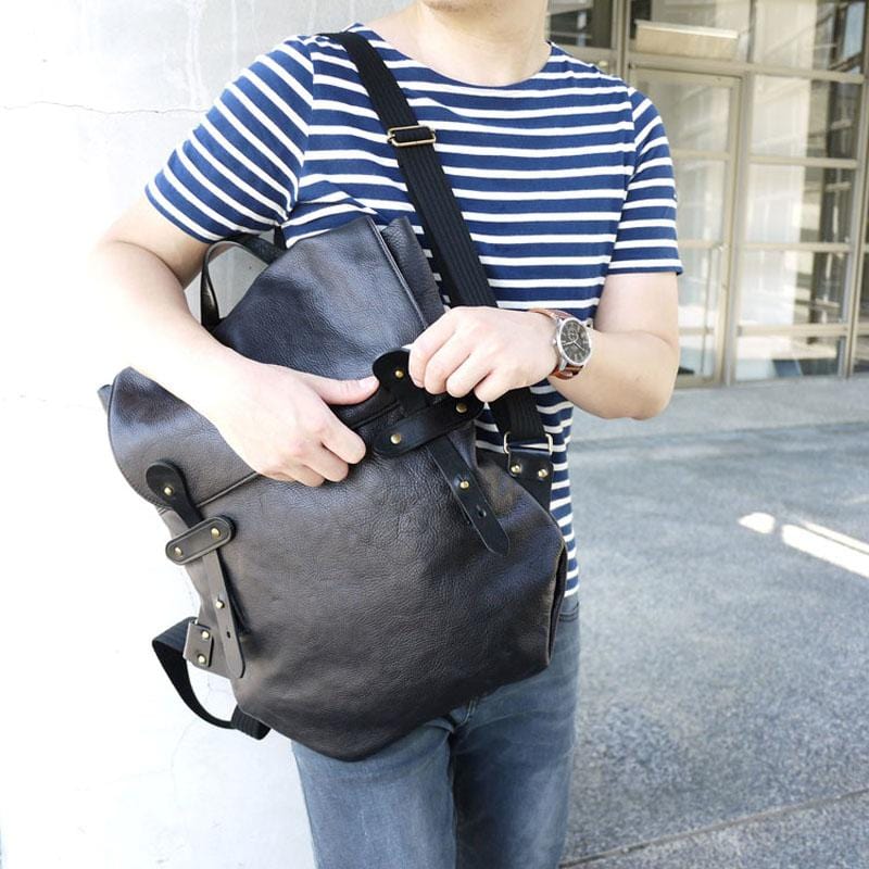 都會旅行‧日本設計師款個性植鞣牛皮後背包 - 兩色