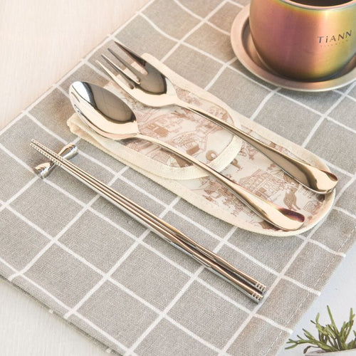 經典純鈦 湯叉筷(含筷架) 套組 附防水收納袋