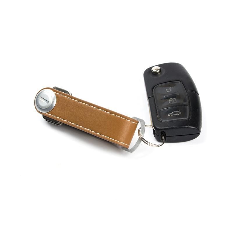 特級牛皮智慧鑰匙收納環 - 褐/白車線 + 開瓶器 + 8G隨身碟