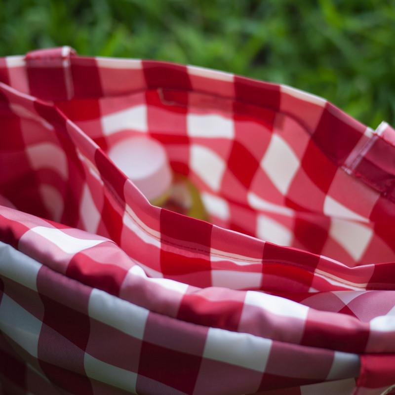 經典美式紅白格紋4人防水收納野餐墊