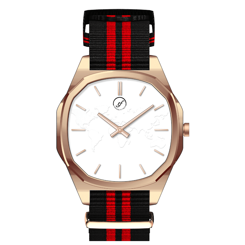 Voyager on NATO--經典紅黑帆布錶帶-金框白錶面