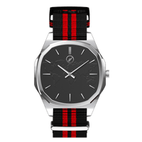 Voyager on NATO--經典紅黑帆布錶帶-銀框黑錶面