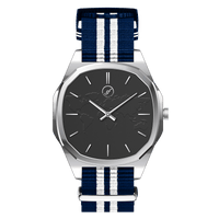 Voyager on NATO--經典藍白帆布錶帶-銀框黑錶面