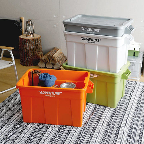 工業風耐重置物收納箱-74L (附滑輪&木製蛋捲桌板)-多色可選