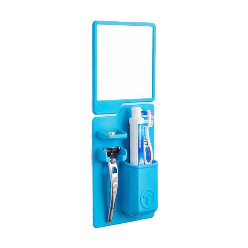 移動式牙刷收納格+鏡子套組 - 天空藍