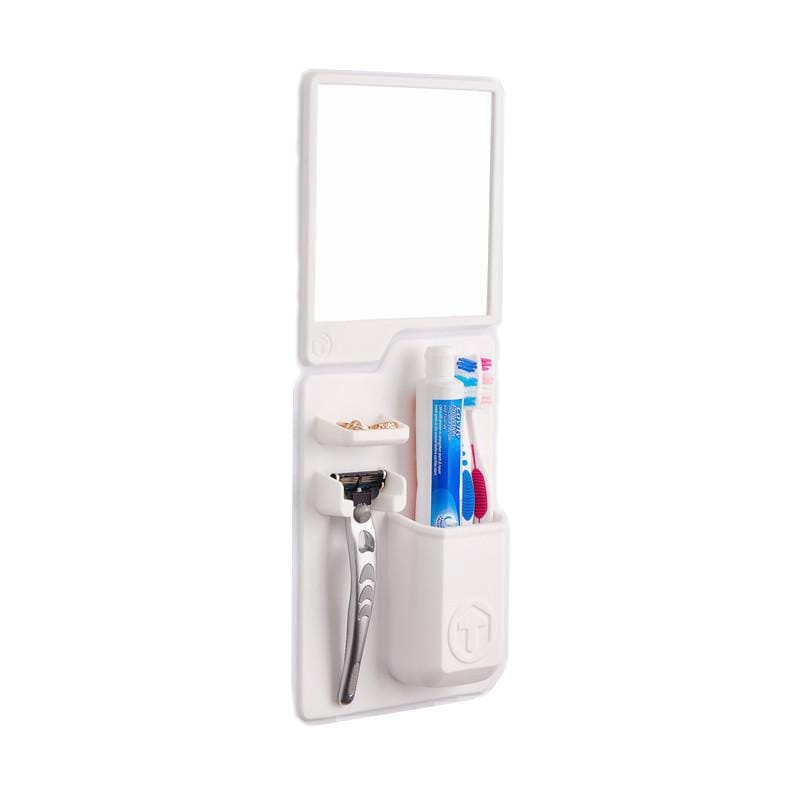 移動式牙刷收納格+鏡子套組 - 純淨白