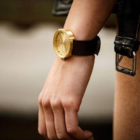 Tube｜ 北歐工業齒輪設計真皮腕錶 (38mm,黃銅、棕皮帶)