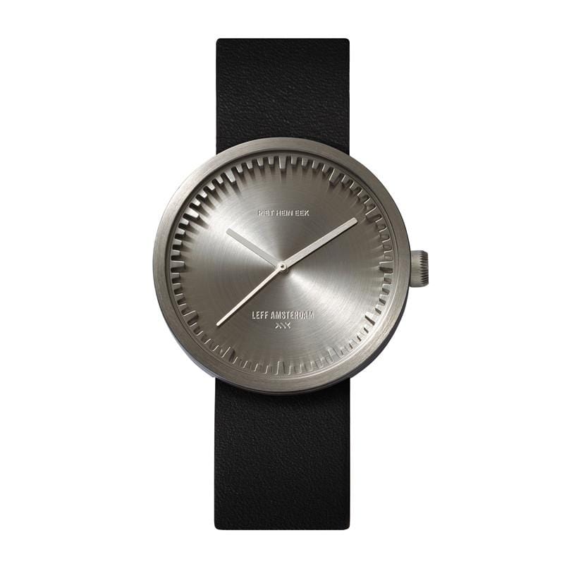 Tube｜ 北歐工業齒輪設計真皮腕錶 (38mm,不鏽鋼、黑皮帶)