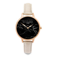 大理石系列 黑錶盤x褐色皮革錶帶x玫瑰金錶框手錶 38mm EB812 STONE/BLACK