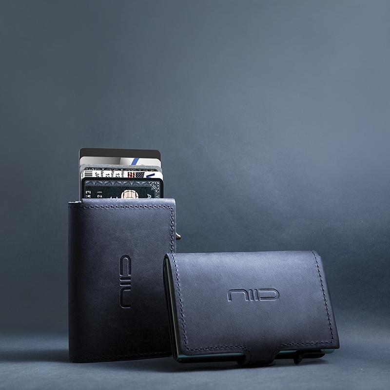 【Slide】Mini Wallet 防盜刷真皮智慧錢包 海軍藍