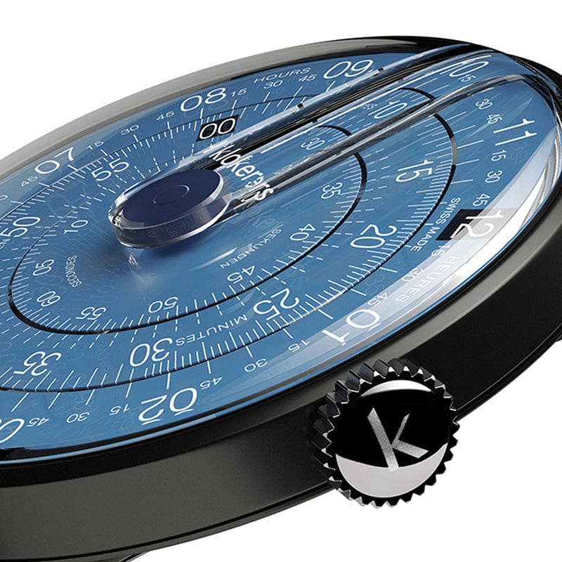KLOK-01- D7-B 午夜藍錶頭-黑殼 + 單圈皮革錶帶