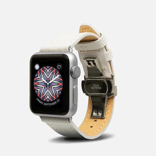Saffiano Apple Watch 防刮皮革錶帶 - 珍珠白