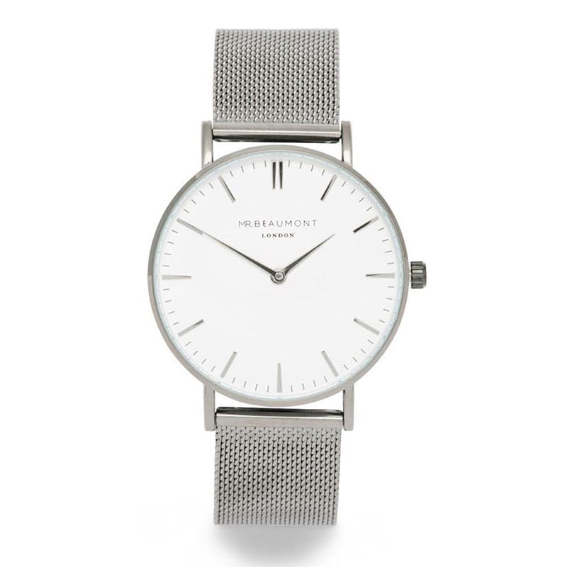 牛津米蘭錶帶系列 白錶盤x銀色錶帶錶框手錶41mm MB1802 Mesh Silver