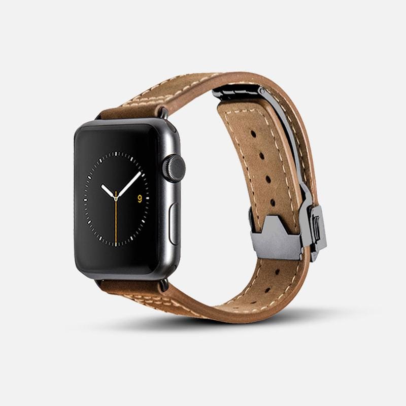 Apple Watch 皮革錶帶 (折疊錶扣) - 棕