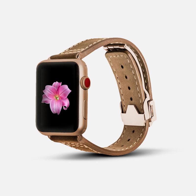 Apple Watch 皮革錶帶 (折疊錶扣) - 棕