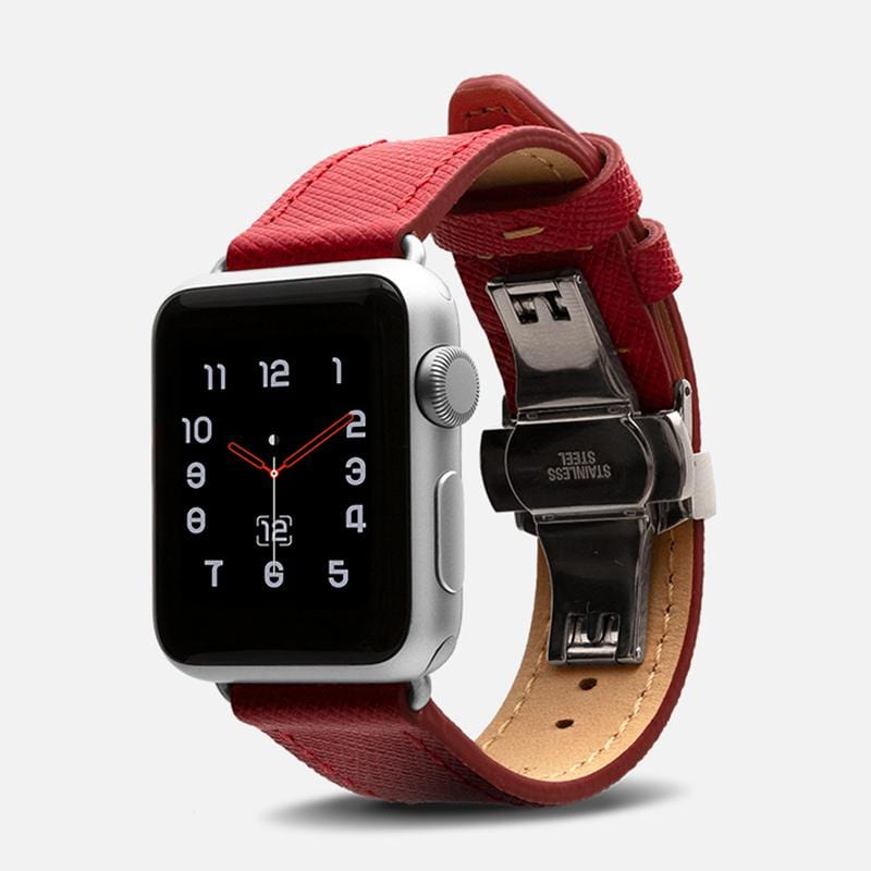Saffiano Apple Watch 防刮皮革錶帶 - 寶石紅